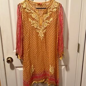 Embroidered Yellow and Pink Women's Top